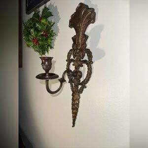 1940s Art Nouveau Heavy Brass
Candle Wall Sconces, a Pair 16"x6"x5”